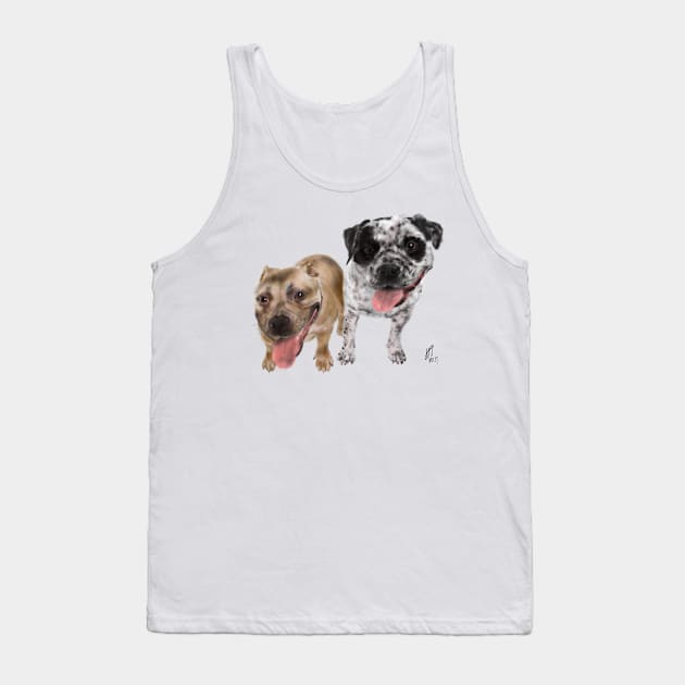 Double Trouble Bulldog and Mutt Tank Top by LITDigitalArt